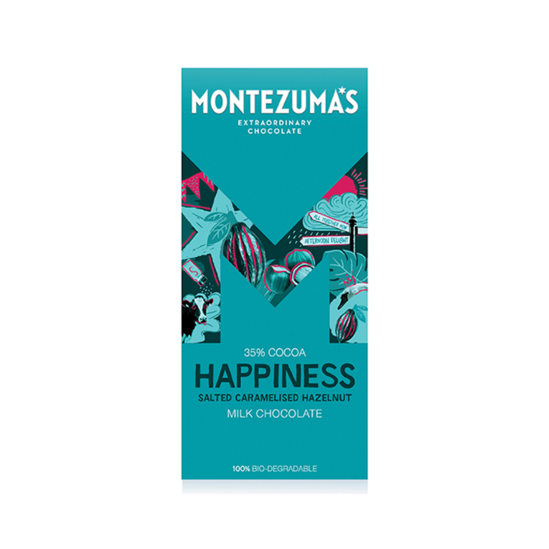Montezuma'S Happiness - Milk Chocolate with Salted Caramelised Hazelnuts 300g Bar