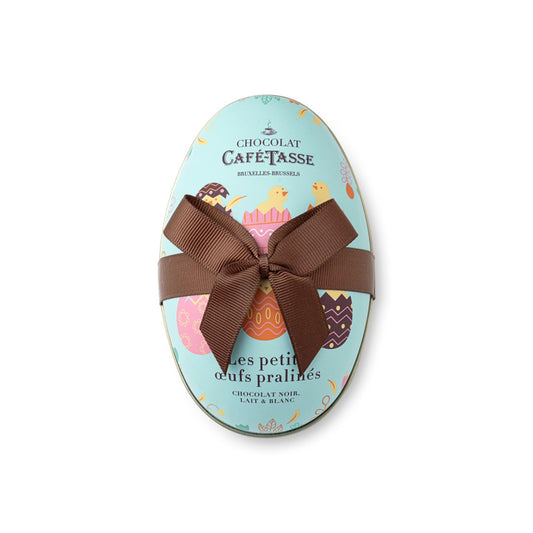 egg tin filled with 12 assorted praline chocolate eggs 144g